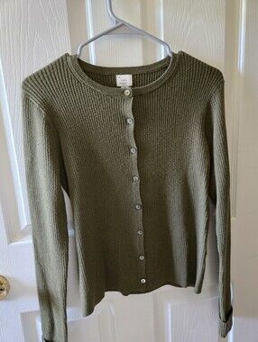A New Day Olive Green Ribbed Button-Up Cardigan